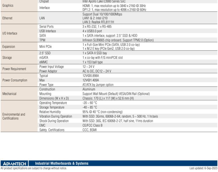 研華EPC-U2217 Intel Atom第六代Apollo Lake無風扇嵌入式工控機，3LAN，板載eMMC，CANBUS