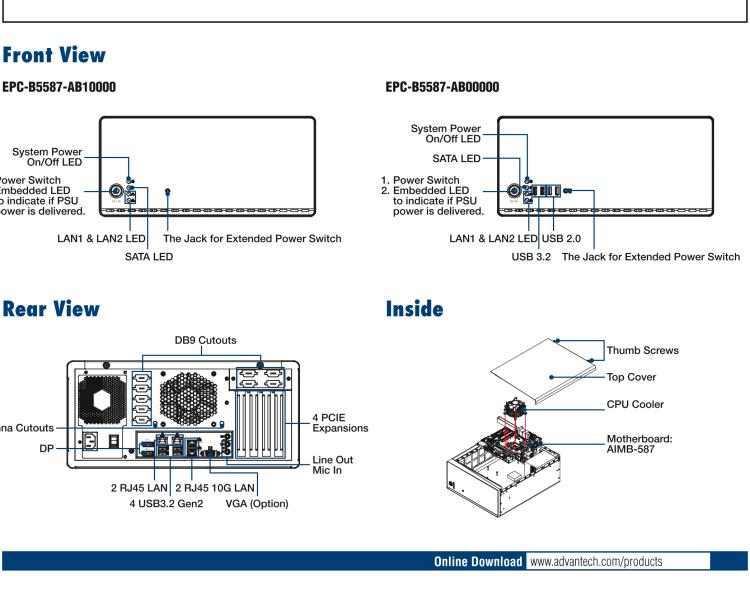 研華EPC-B5587 適配Intel? 第10代 Core i / Xeon W系列處理器，搭載W480E芯片組。標準4U上架，工業(yè)級品質，穩(wěn)定可靠。廣泛適用于高端AI服務器等應用。