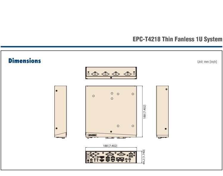 研華EPC-T4218 適配Intel 第8代 賽揚/凌動系列處理器。1U超薄高度，無風扇系統(tǒng)，性能強勁，性價比高。