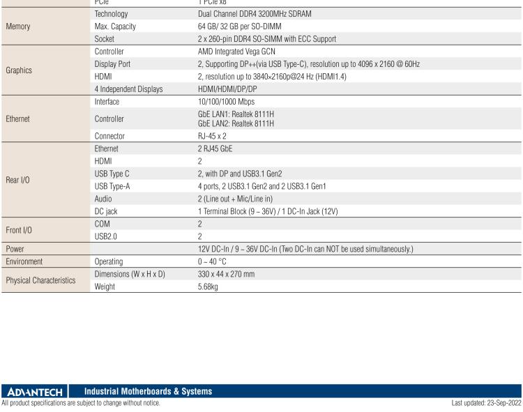 研華EPC-T3229 適配AMD V2748 處理器。擁有1個全高PCIe擴展位，1U高度，支持上架。適用于邊緣AI等行業(yè)。