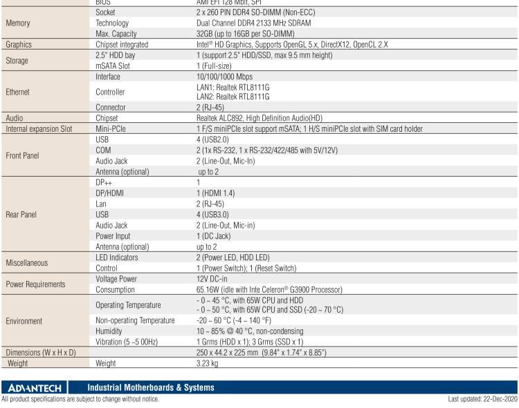 研華EPC-T2285 適配Intel? 第6/7代 Core? i 系列處理器，搭載H110芯片組。1U超薄高度，性能強勁。