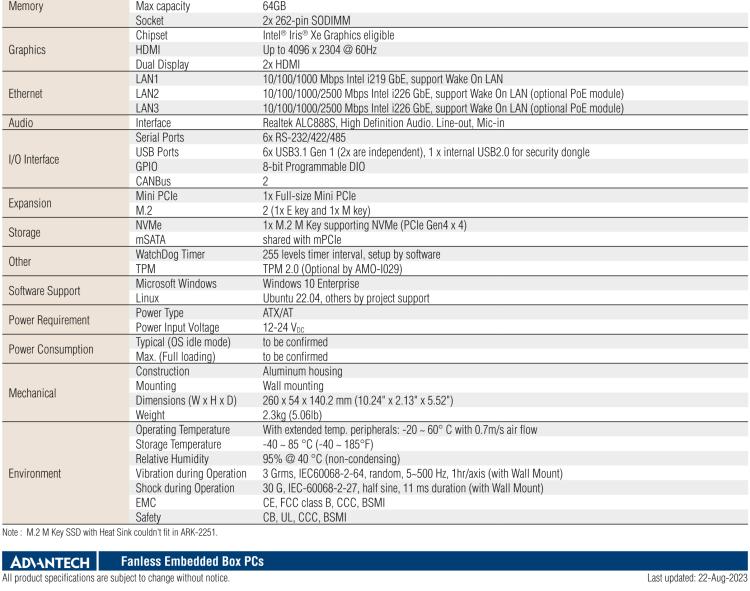 研華ARK-2251 Intel 13th Generation Core? i3/i5/i7 Modular Fanless Box PC