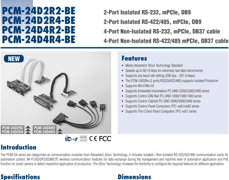 研華PCM-24D4R4 4端口RS-422/485 mPCIe, DB37