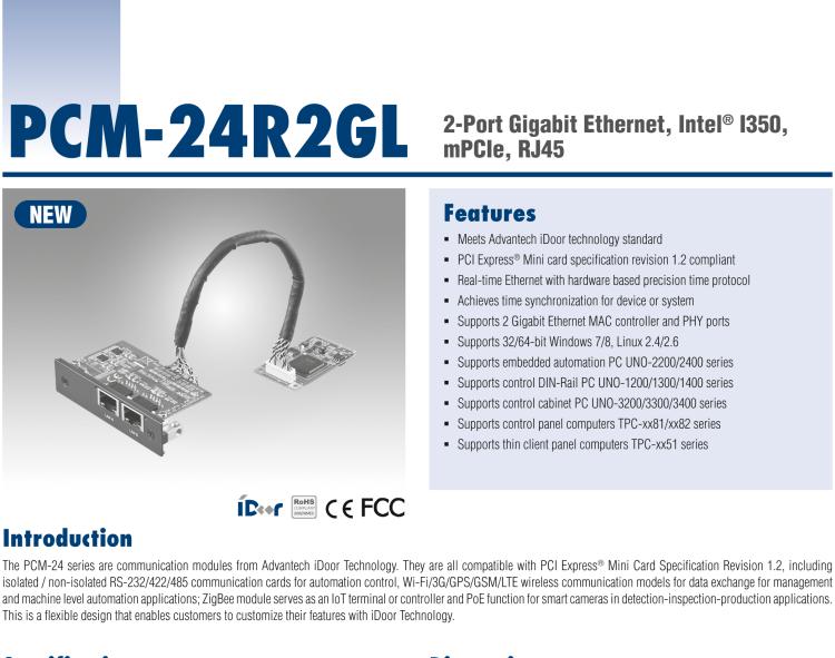 研華PCM-24R2GL 2端口千兆以太網(wǎng)，mPCIe，RJ45