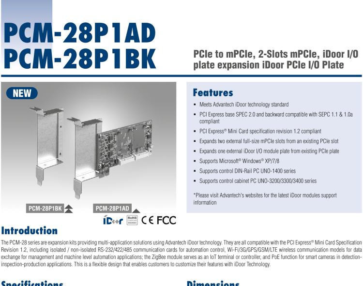 研華PCM-28P1AD PCIe 轉(zhuǎn) mPCIe, 2端口 mPCIe 擴展板