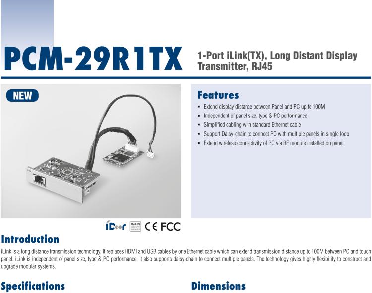 研華PCM-29R1TX 1-Port iLink(TX), Long Distant Display Transmitter, RJ45