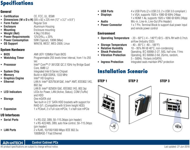 研華UNO-3483G 高效能嵌入式無風扇工業(yè)電腦，搭配 Intel? Core? i7 處理器，2 x GbE, 2 x mPCIe, HDMI/VGA