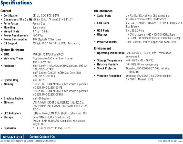 研華UNO-3285C 搭配Intel? Core?處理器，4×PCI(e) 擴展槽，2 x GbE, 2 x mPCIe, HDMI, DVI-I