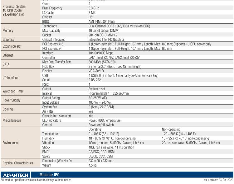 研華AiMC-3200 智能微型工控機，Intel Core i7/i5/i3 CPU,2 擴展槽，250W 80 Plus PSU