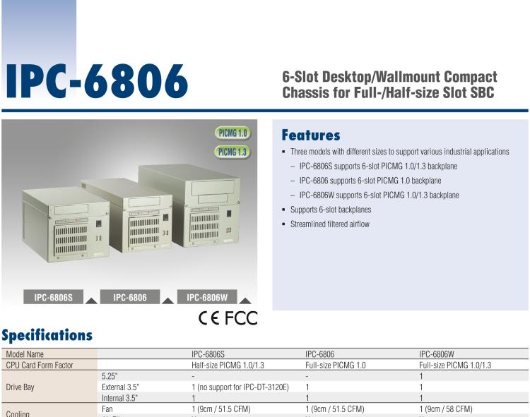 研華IPC-6806 6槽，桌上型/壁掛式機箱 支持1U電源