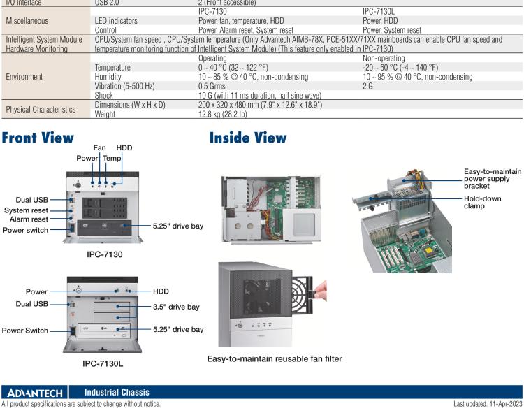 研華IPC-7130L Desktop/Wallmount Chassis for ATX/MicroATX Motherboard with Dual Hot-Swap 3.5" Drive Bays