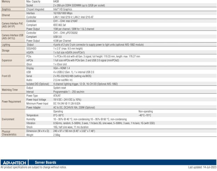 研華AIIS-3411 緊湊型視覺系統(tǒng)，支持Intel? 第10代 Core i CPU, 4路攝像頭支持 GigE PoE或 USB 3.0接口, PCIe擴(kuò)展槽, 支持4路光源和隔離DIO