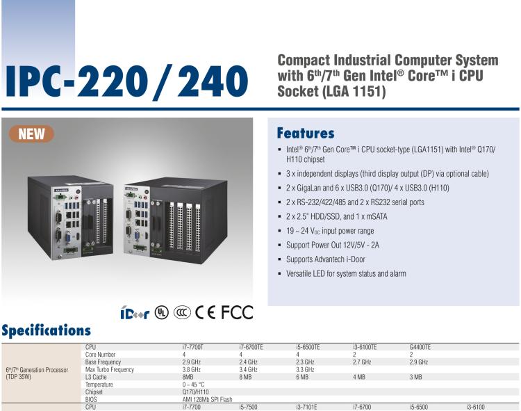 研華IPC-240 緊湊型工業(yè)電腦，帶第六/七代Intel? Core? i CPU插槽(LGA 1151)