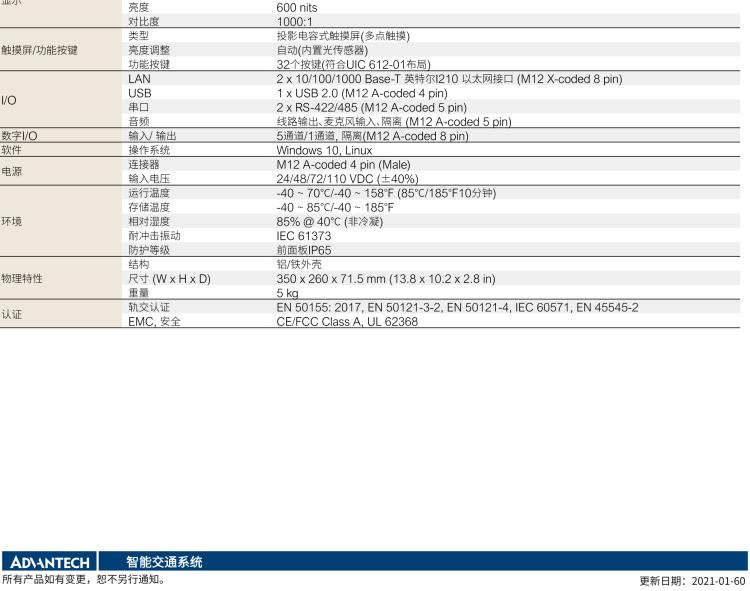 研華ITA-8120 滿足鐵路En50155認(rèn)證標(biāo)準(zhǔn)，12.1寸可觸屏式平板電腦，支持英特爾?凌動(dòng)x7-E3950處理器