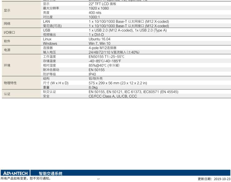 研華ITA-7220 滿足鐵路En50155認(rèn)證標(biāo)準(zhǔn)，英特爾?賽揚(yáng)?J1900 22英寸無風(fēng)扇鐵路平板電腦