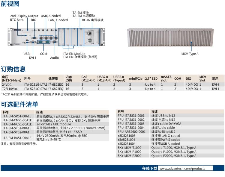 研華ITA-5231G Intel? 第6 代Core? i 處理器無(wú)風(fēng)扇系統(tǒng)，EN 50155 鐵路應(yīng)用