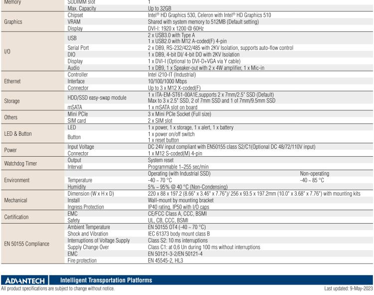 研華ITA-5831 Intel? 第六代 Core? i 處理器無(wú)風(fēng)扇系統(tǒng) 符合EN 50155鐵路應(yīng)用產(chǎn)品