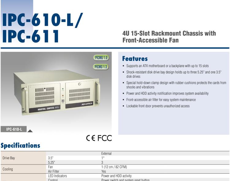 研華IPC-610-L 4U 15槽上架式機箱，支持前部可訪問風扇