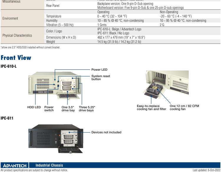 研華IPC-610-L 4U 15槽上架式機箱，支持前部可訪問風扇