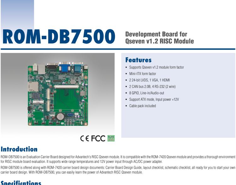 研華ROM-DB7500 研華適用于RISC Q7 v1.0標(biāo)準(zhǔn)核心板的全功能底板