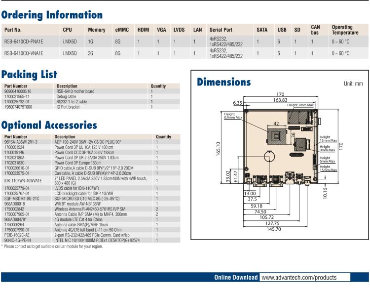 研華RSB-6410 基于NXP ARM Cortex-A9 i.MX6 Dual/Quad 的Mini-ITX工業(yè)主板， 支持Linux Yocto/Android