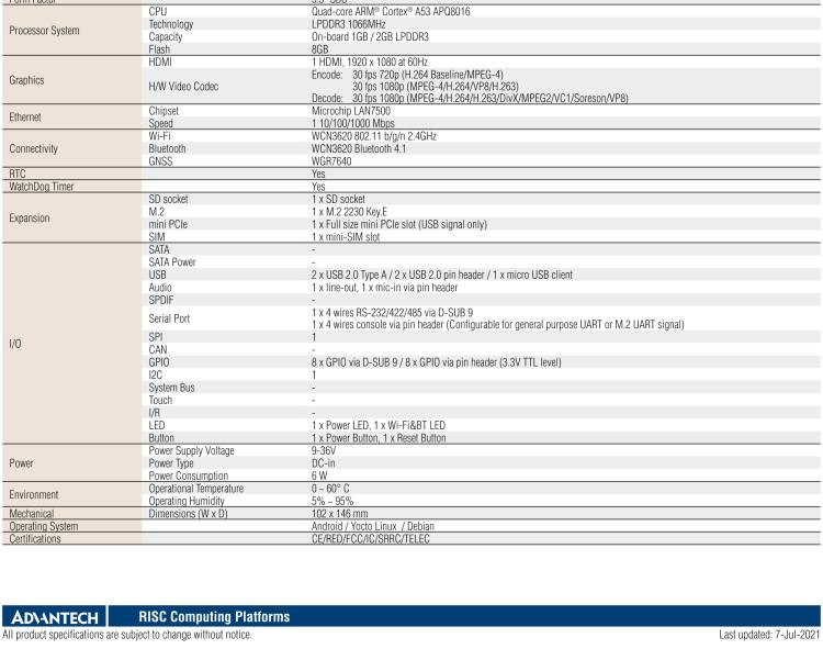 研華RSB-4760 基于Qualcomm ARM Cortex-A53 APQ8016 的3.5寸單板電腦