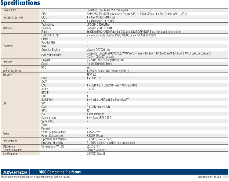 研華ROM-5620 基于NXP i.MX8X SMARC2.0 Arm核心板，多接口，低功耗設(shè)計(jì)