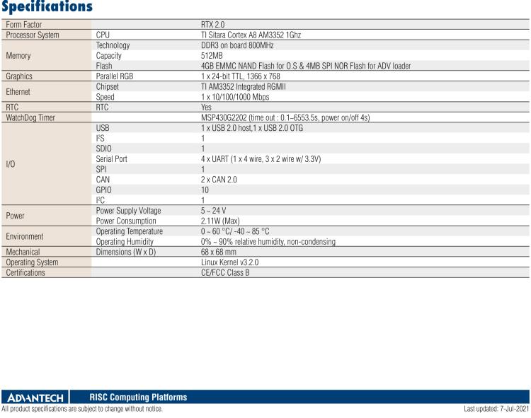 研華ROM-3310 基于TI AM3352 Cortex A8 1GHz RTX 2.0 的標(biāo)準(zhǔn)核心板，適用于寬溫抗震等工業(yè)自動(dòng)化領(lǐng)域