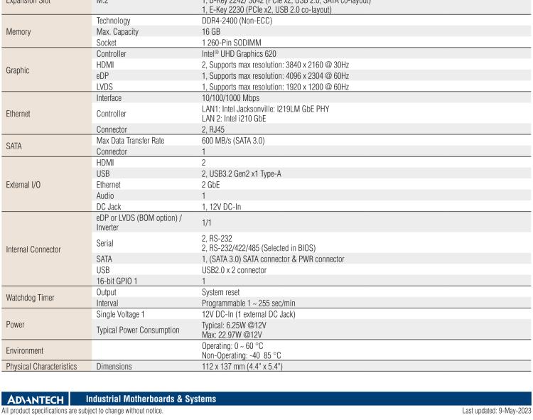 研華AIMB-U233 板載Intel 第8代 U系列 Core i3/i5/i7 處理器。低功耗高性能，無(wú)風(fēng)扇設(shè)計(jì)。