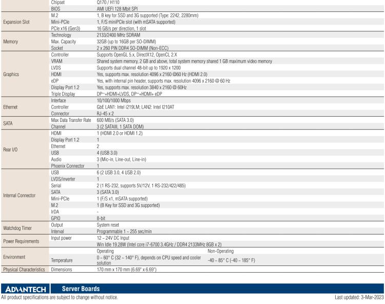 研華AIMB-275 適配Intel? 第6/7代 Core? i 處理器，搭載Intel Q170/H110芯片組。性能強勁，接口豐富。