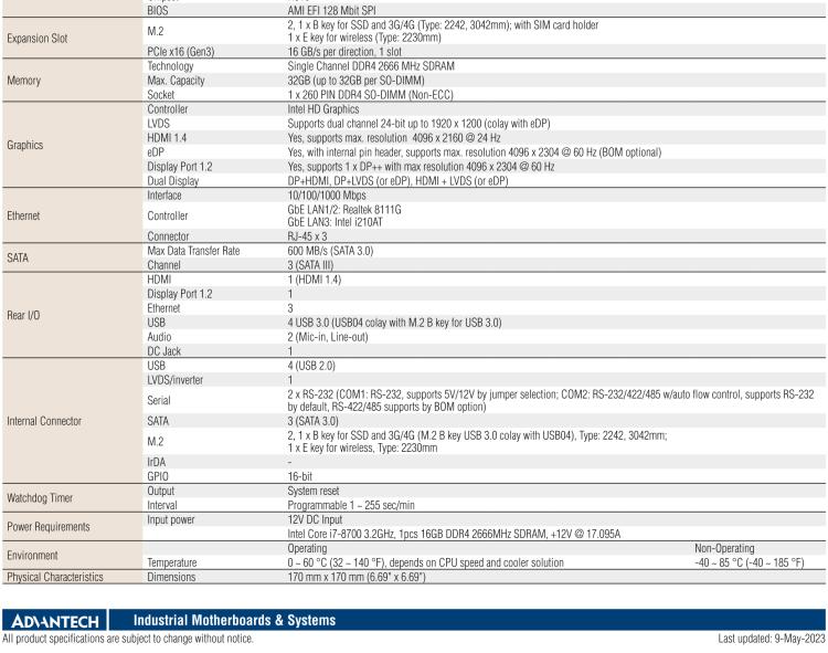 研華AIMB-286EF 適配Intel 第8/9代 Core i 處理器，搭載Intel H310芯片組。擁有1個(gè)PCIe x16插槽。超薄設(shè)計(jì)，接口豐富，是高端應(yīng)用中的高性價(jià)比方案。