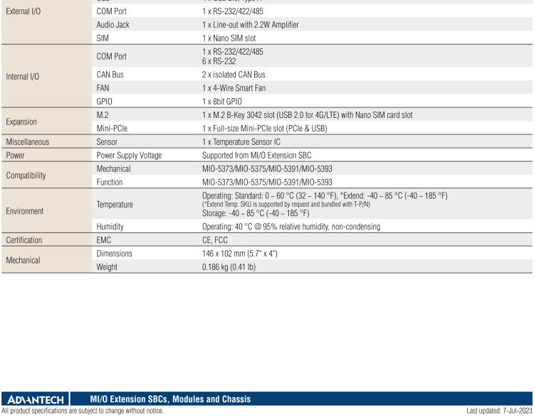 研華MIOe-260 M.2 B-key，高速 miniPCIe，雙Intel LAN，4個USB2.0、8個COM