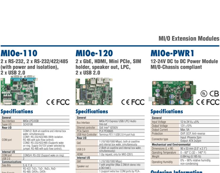 研華MIOE-110 2 x RS-232, 2 x RS-232/422/485 (帶5V/12V電源及隔離), 2USB 2.0，兼容2.5寸MIO單板