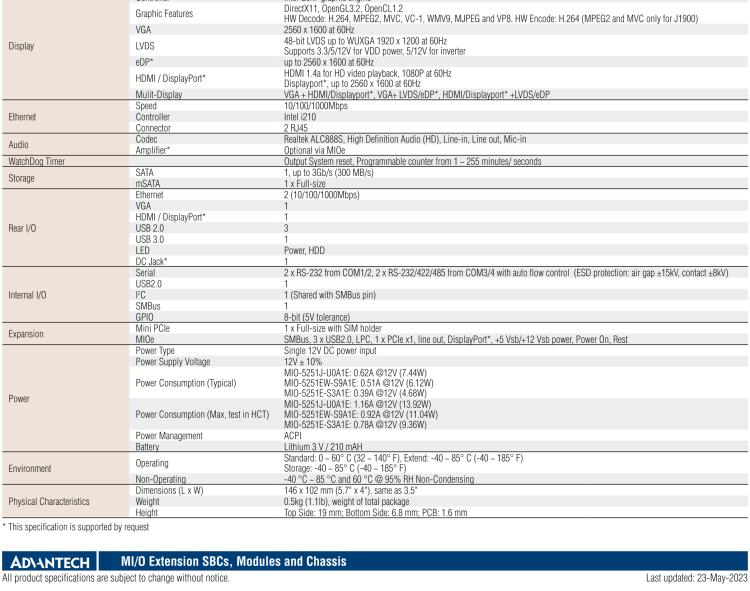 研華MIO-5251 3.5寸MIO單板電腦，采用嵌入式 Intel? Atom? E3825 &Intel? J1900處理器