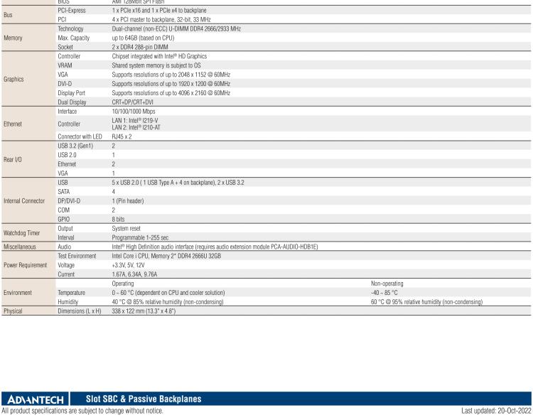 研華PCE-5032 LGA1200 10th Generation Intel? Core? i9/i7/i5/i3/Pentium/Celeron System Host Board with DDR4, SATA 3.0, USB 3.2, Dual GbE, and Dual Displays