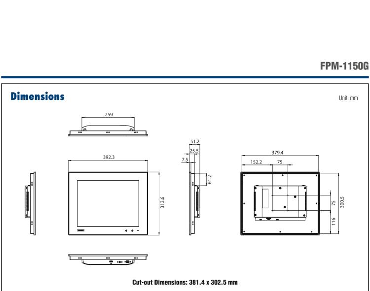 研華FPM-1150G 15”XGA液晶顯示屏工業(yè)顯示器，搭配電阻式觸摸屏及VGA / HDMI接口