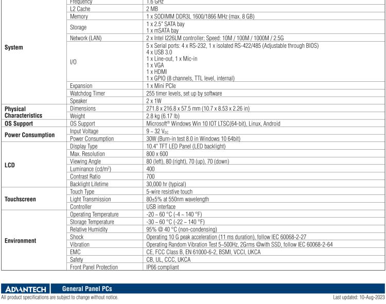 研華PPC-3100-RE9A 10.4"無風(fēng)扇平板電腦, 搭載Intel? Atom? E3940 四核心處理器