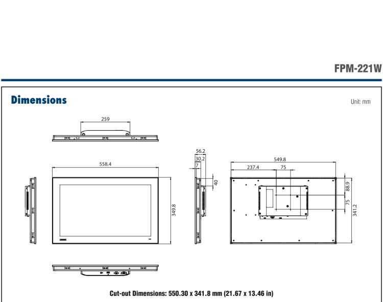 研華FPM-221W 21.5寸Full HD工業(yè)顯示器，支持多點(diǎn)觸控，支持HDMI端口