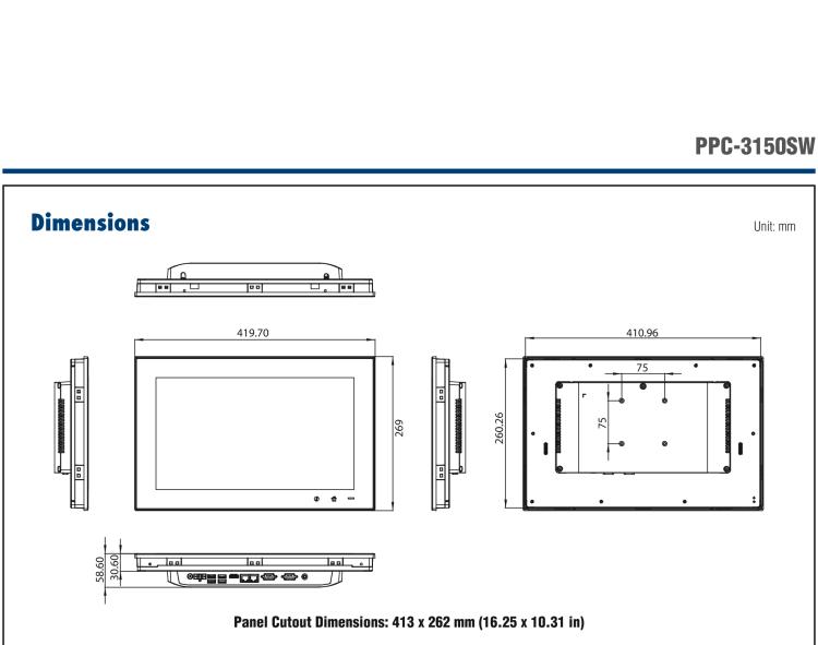 研華PPC-3150SW 15.6" 寬屏無(wú)風(fēng)扇工業(yè)平板電腦，搭載 Intel? Pentium? N4200 四核心處理器