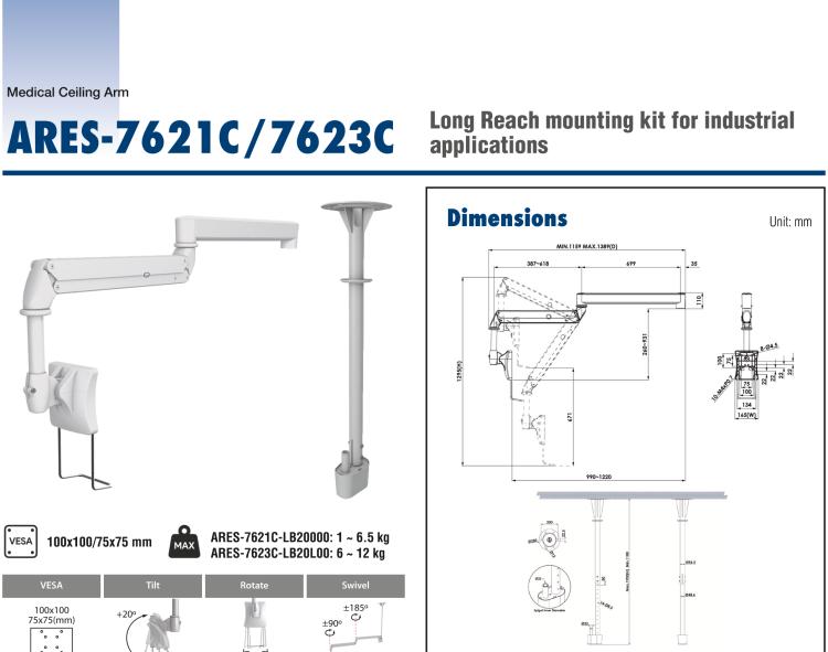 研華ARES-7321I ARES-7321I is a medical grade wall-mounted arm with VESA standard holes that can be moved horizontally.