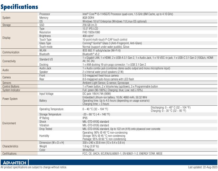 研華AIM-89H 13.3" Medical-Grade Tablet with Intel? Core? i5 processor