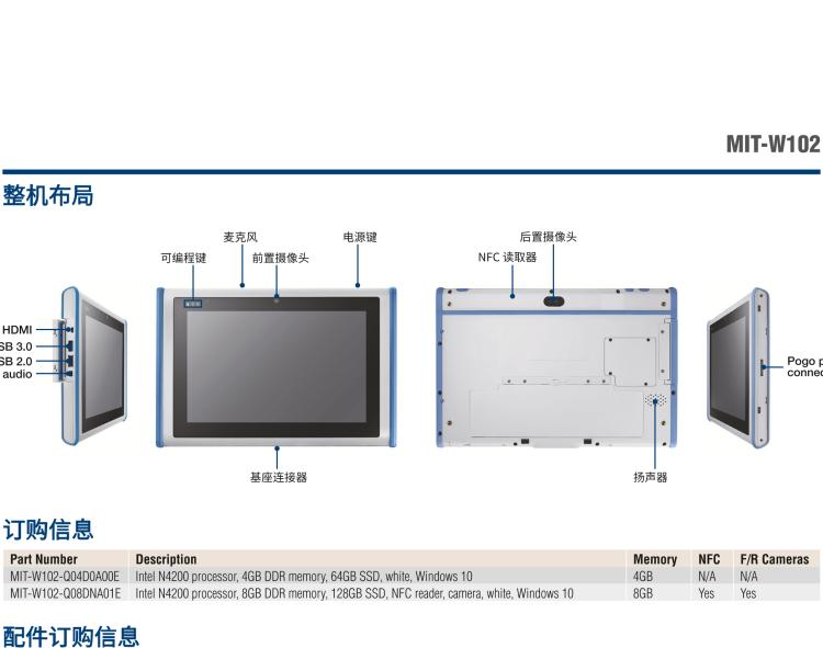 研華MIT-W102 10.1" 醫(yī)療級平板電腦，搭載 Intel?Pentium? 處理器和電容觸摸屏