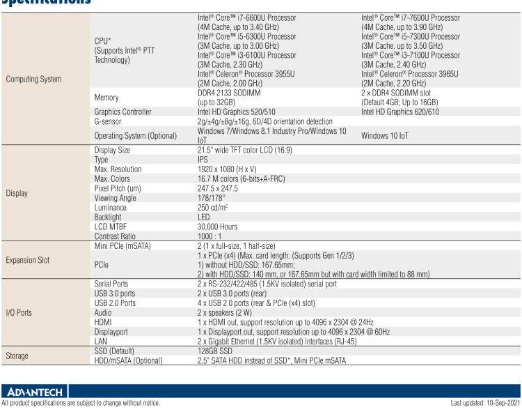 研華POC-WP213 21.5寸寬屏醫(yī)用一體機(jī)（內(nèi)建適配器）