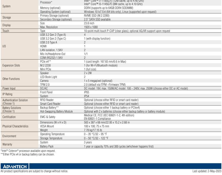 研華POC-624 23.8"高性能醫(yī)用一體機，可用于多種醫(yī)療應(yīng)用