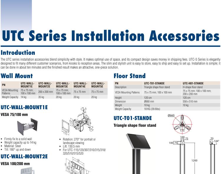 研華UTC-WALL-MOUNT5E Fixed Wall Mount Kit for UTC Series All-in-One Touch Computer (VESA 75mm)