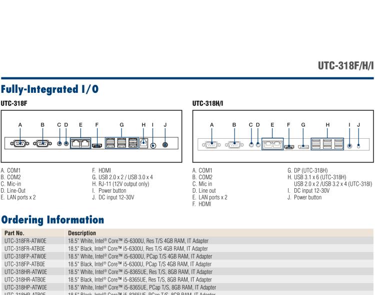 研華UTC-318H 18.5" 多功能觸控一體機，內(nèi)置 Intel? Core? i5-8365UE / Core? i3-8145UE