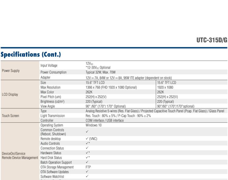 研華UTC-315G 15.6" 多功能觸控一體機，內(nèi)置 Intel? Pentium? N4200/Celeron? N3350 處理器