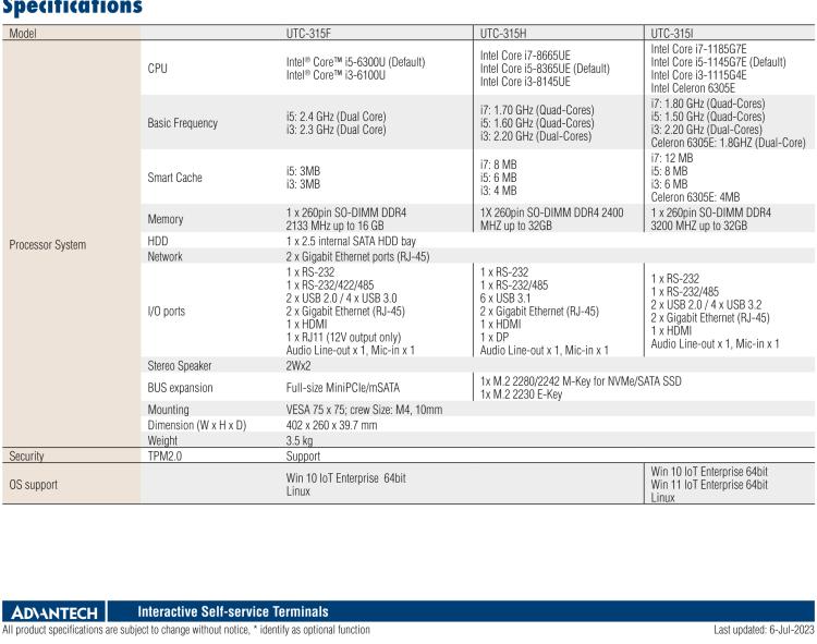 研華UTC-315H 15.6" 多功能觸控一體機(jī)，內(nèi)置 Intel? Core? i5-8365UE/Core? i3-8145UE