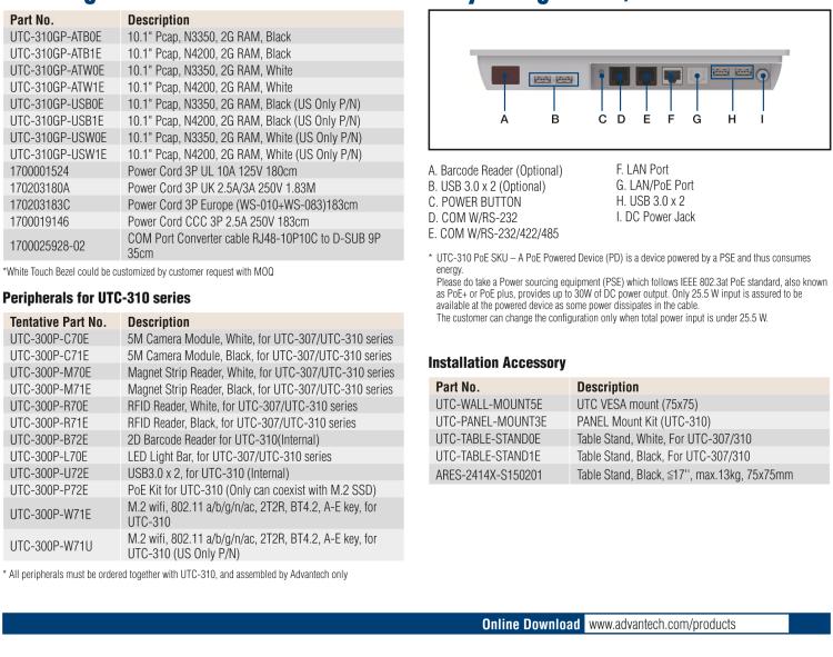 研華UTC-310G 10.1" 多功能觸控一體機(jī)，Intel? Celeron? N3350/Pentium? N4200 處理器