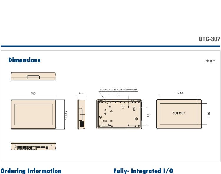 研華UTC-307G 7" 多功能觸控一體機(jī)，Intel? Celeron? N3350/Pentium? N4200 處理器